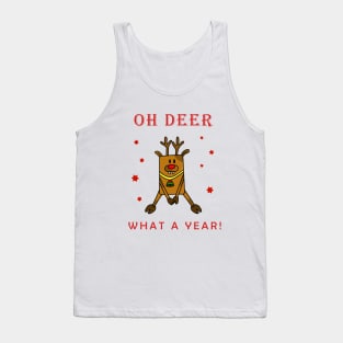 Oh Deer What a Year Funny Reindeer Drawing Tank Top